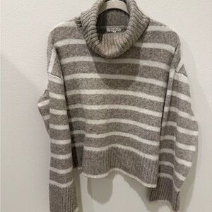 Z Supply Josephine Cozy Striped Turtleneck Sweater - Gray and White